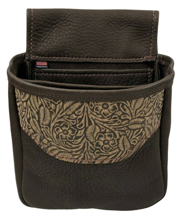 (image for) Embossed Floral Leather Shotgun Shell Double Belt Pouch